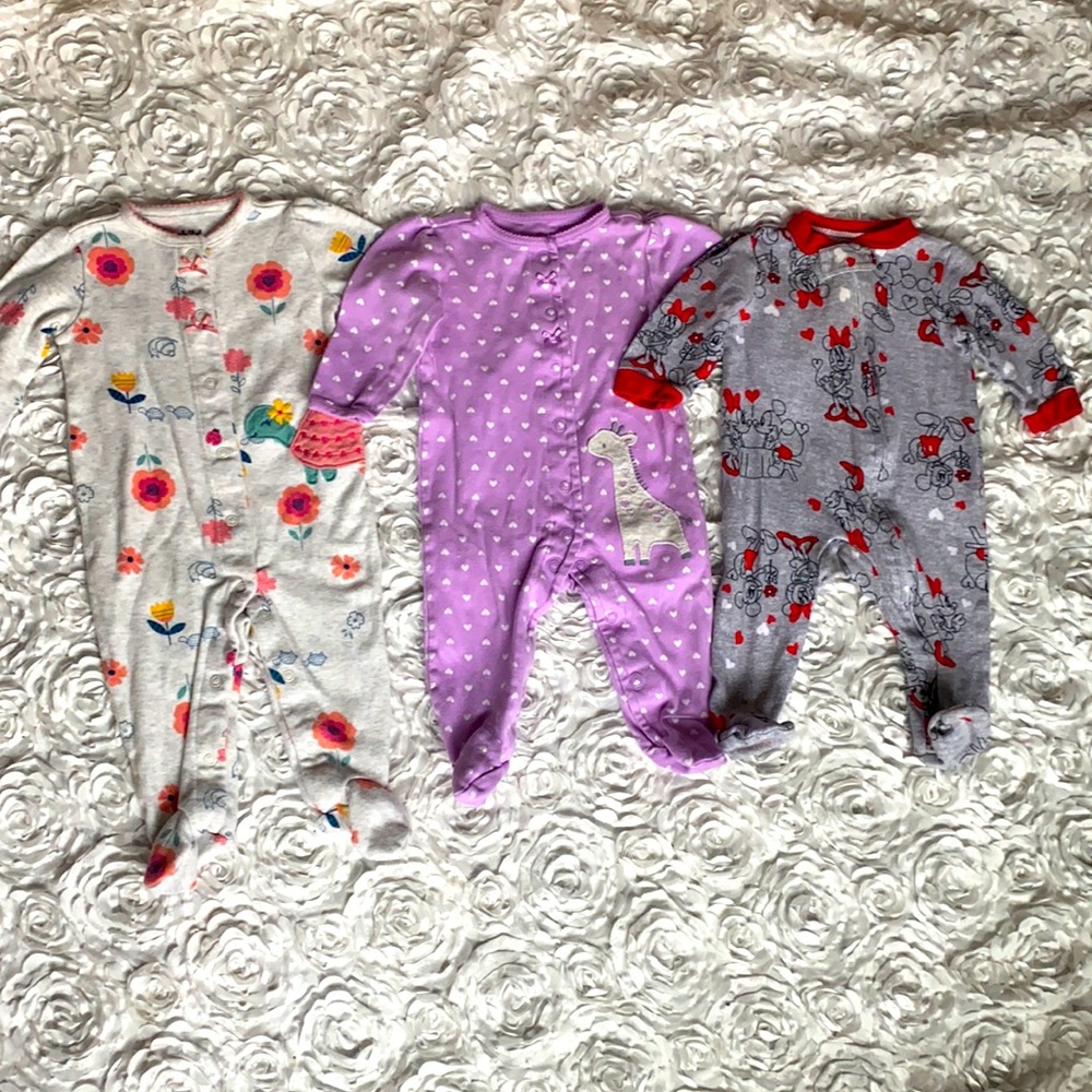 3/$30 bundle of 3 pajama onesies size 3-6 months